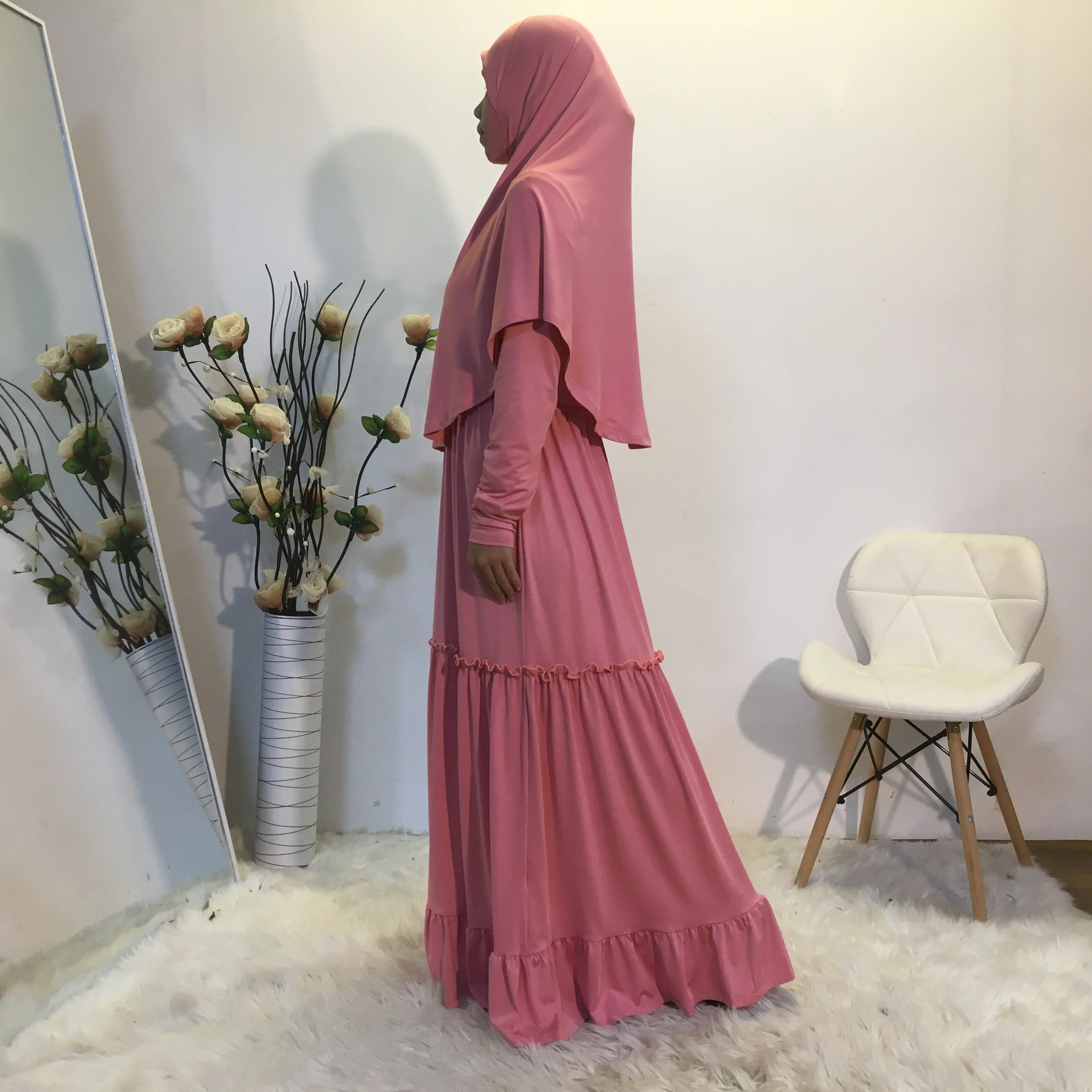 Plain Color Design Muslim Long Dress 