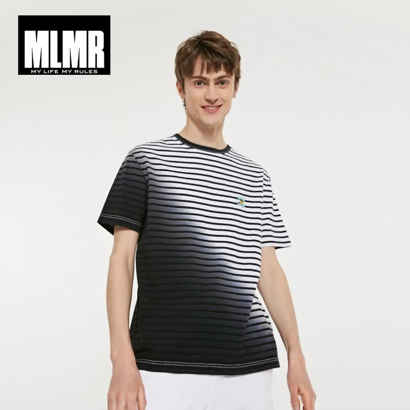 

JackJones MLMR Men's 100% Cotton Gradient Stripe Embroidered Short-sleeved T-shirt Streetwear| 219101597