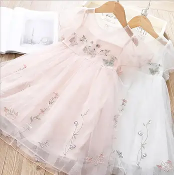 

Girl Costume Princess Dress 2020 Summer Kids Flower Embroidery Dresses Baby Children Clothes Wholesale