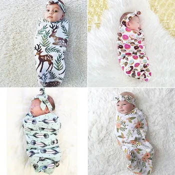 

2Pcs/Set Newborn Fashion Unisex Baby Swaddle Blanket Baby Sleeping Swaddle Muslin Wrap Headband Wrap Sleeping Bag 10 Styles w