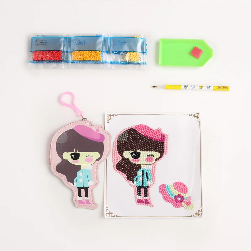 DIY Special Shaped Diamond Painting Wallet Bag Cute Pink Cap Girl Coin Purse Keychain Pendants Decor Embroidery Kids Gift | Дом и сад