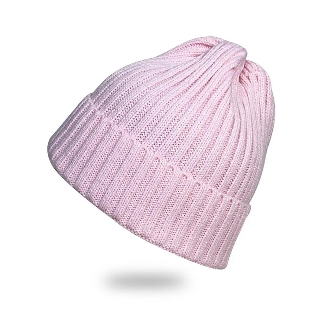 pink Унисекс модная зимняя теплая однотонная Удобная вязаная Повседневная шапка - Цвет: pink