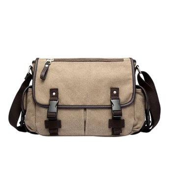 

Canvas Leather Bag Shoulder Messenger Bag Men'S Casual Bag Notebook Briefcase Travel Handbag