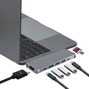 

8 in 1 Dual Type-C HUB 4K HDMI 3 USB3.0 USB-C Data Card Reader 100W PD Adapter USB 3.0 Port USB-C Power Delivery