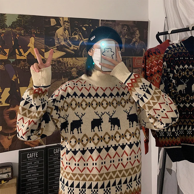 Мужской Рождественский свитер с рисунком оленя, вязаный свитер с длинными рукавами, пуловер, Мужская трикотажная одежда, осень-зима, теплая одежда 5xl MY06