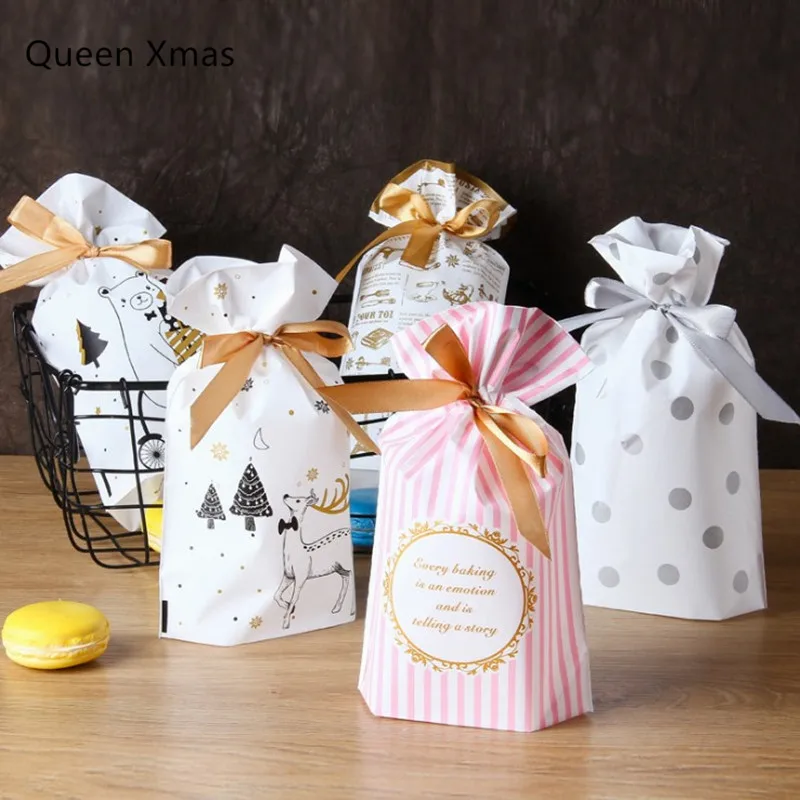 

50pcs/lot Santa Sacks Christmas Gift Bags Candy Candy Dragee Drawstring Bag Christmas Decorations for Home cosas de navidad