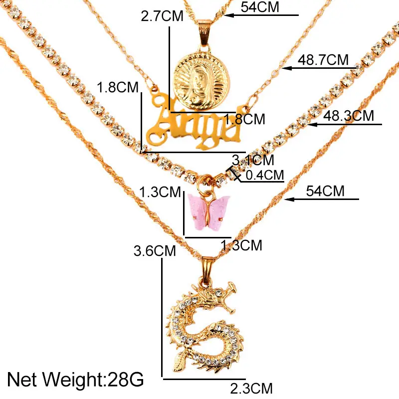 Multilayer Crystal Dragon Butterfly Necklace Women Gold Color Coin 3 H36a75552917245fb812ea6858a737880Y