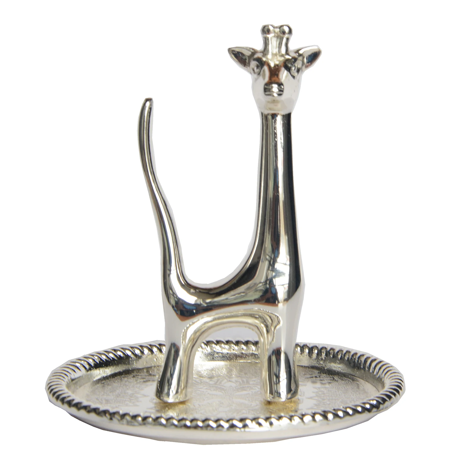 Silver Plated Trinket Tray, Long Tail Giraffe Ring Holder, Silver