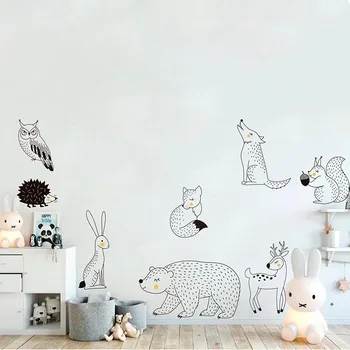 

Large Woodland Bear Deer Rabbit Animal Wall Sticker Nursery Kids Room Cartoon Owl Forest Wall Decal Playroom Vinyl