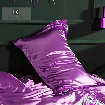 

Lanlika Women Satin Silk Purple Pillowcase Luxury Silky Healthy Envelope Pillow Case Solid Color Bed Pillow Cover Dropshipping