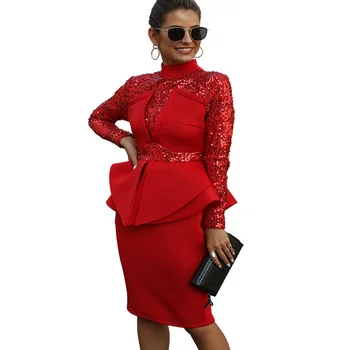

Women Elegant Srpring Autumn boducon dress Office Lady Luxury Sequins Dress Out Club Formal Party Vestidos