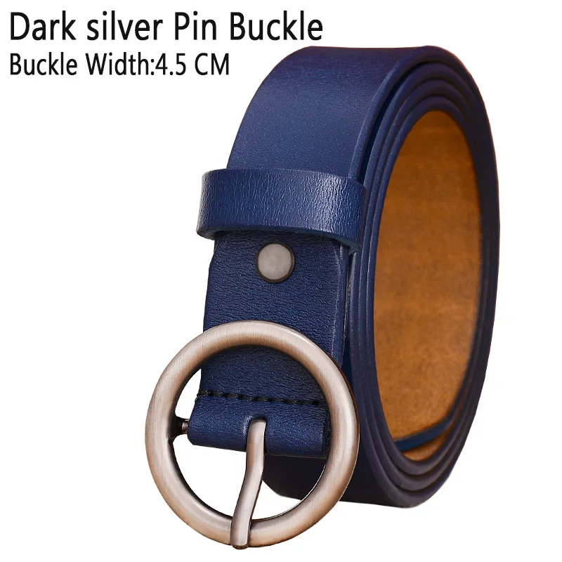 DarkBlue Silver buck Модный ремень с круглым кольцом и пряжкой, женские ремни из натуральной кожи для женщин, качественный ремень из коровьей кожи, женский пояс для джинсов, ширина 2,8 см - Цвет: DarkBlue Silver buck