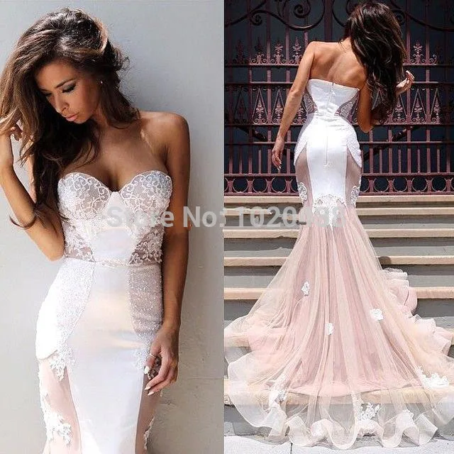 Vestidos Longos Formatura Сексуальное Милое Кружевное белое платье русалки для выпускного вечера Abendkleider длинное вечернее платье