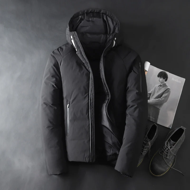 

Pop Tide Windproof Down Jackets Men Warm Hooded Winter Outerwear High Quality Smart Casual White Down Coats Male Padded Jacket