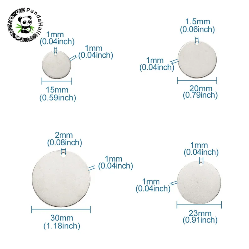 Pandahall 1 коробка пластина из нержавеющей стали Stapmping тег плоские круглые подвески для Ювелирная фурнитура для рукоделия ожерелье браслет 15~ 30x1 мм