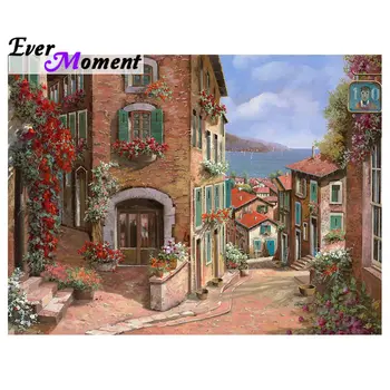 

Ever Moment Diamond Painting Seaside Building Stone Road Full Square Drills Resin Diamond Embroidery Mosaic Cross Stitch 4Y062