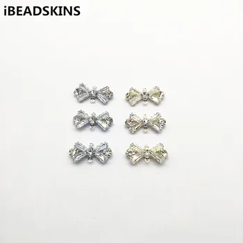 

New arrival! 11X20mm 50pcs Copper / Zircon Bows Shape Connectors for Necklace Earrings parts,hand Made Jewelry DIY