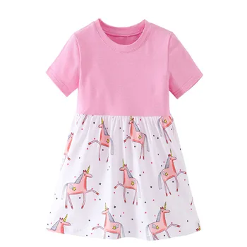 

Funnygame Unicorn Summer Girls Dresses Baby Girls Cartoon Stripe Printed Summer Dress for Girls Cute Animals Girl Clothing