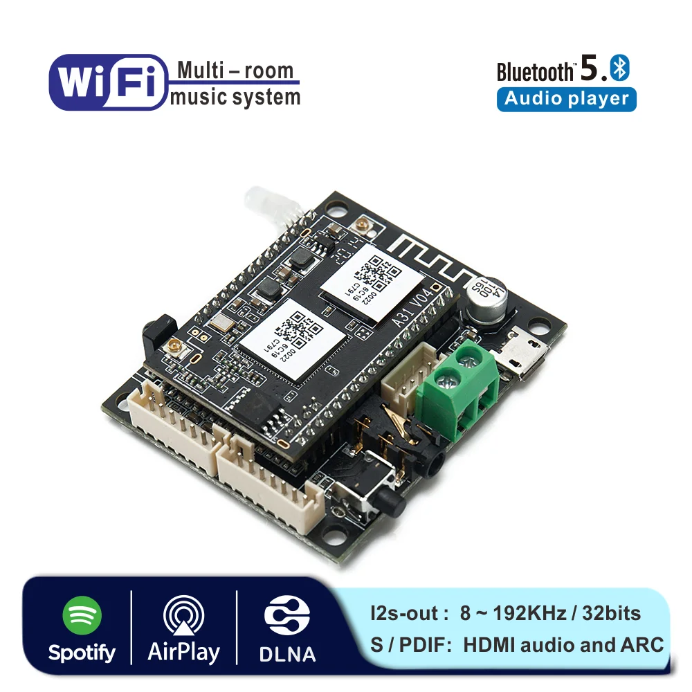 WB05 WiFi и Bluetooth 5 0 аудио приемник модуль I2S аналоговая Выходная плата с Spotify Airplay DLNA Wifi Аудио|Беспроводные