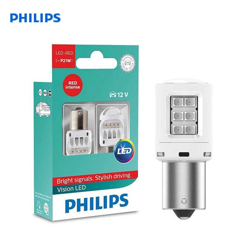 Philips LED Световой сигнал P21/5 W5W P21W W21/5 белый свет лампы для авто Сигнал поворота автоаксессуары - Испускаемый цвет: W21-5W-11066ULRX2