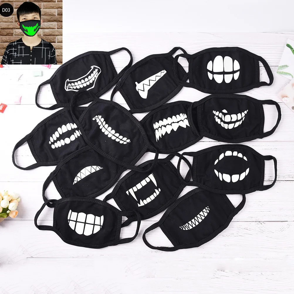 1pc Unisex Light In The Dark Mouth Mask Black Noctilucent Cotton Face Mask Anti Dust Keep Warm Cool Mask 20 Styles New Fashion