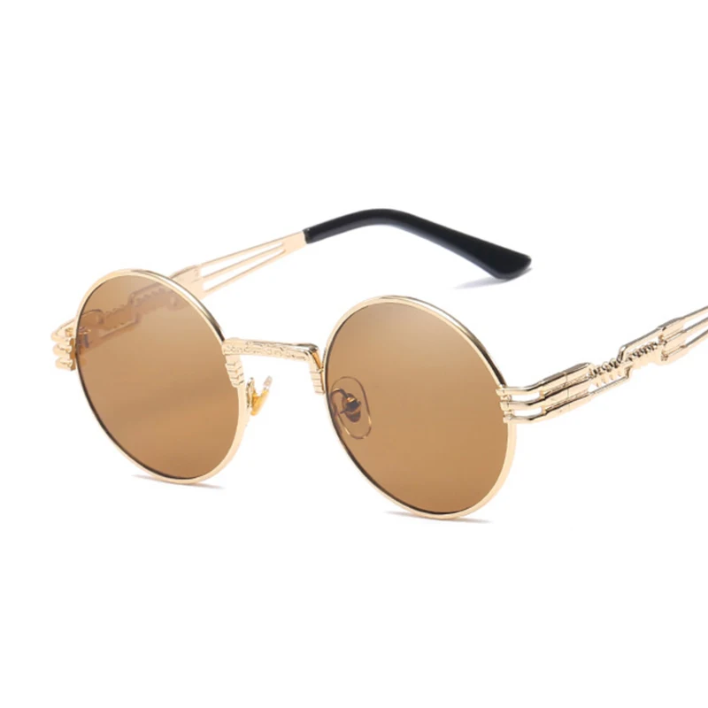 Steampunkowe okulary przeciwsłoneczne damskie okrągłe gogle męskie soczewki unisex Vintage w stylu Retro Punk okulary przeciwsłoneczne damskie óculos De Sol_voghion.com