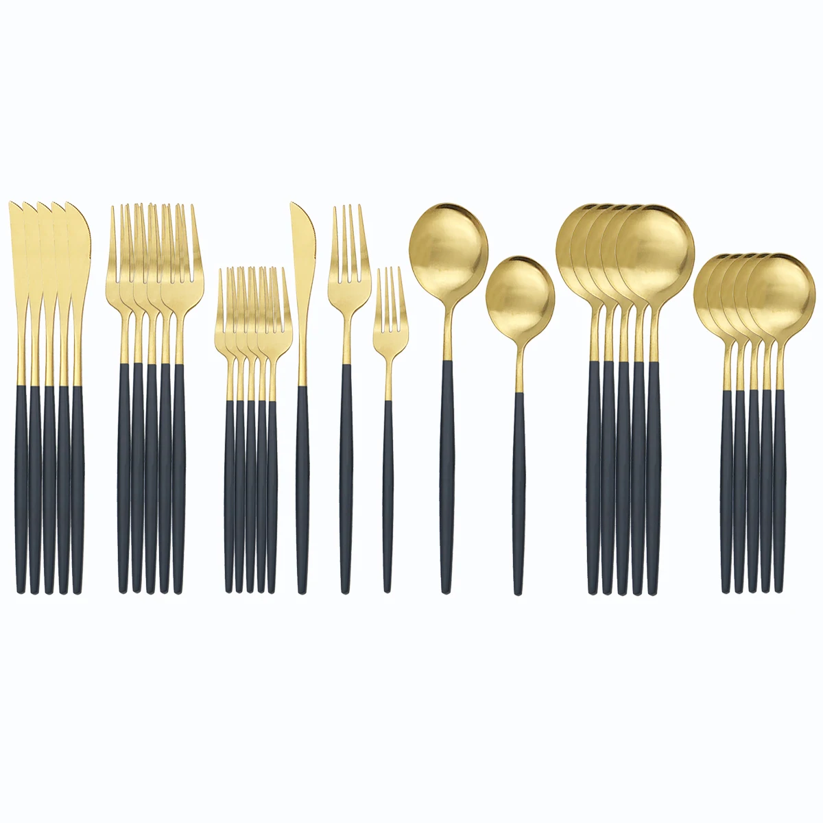 30Pcs Black Gold Cutlery Set Stainless Steel Dinnerware Knife Dessert Fork Spoon Silverware Kitchen Party Tableware | Дом и сад