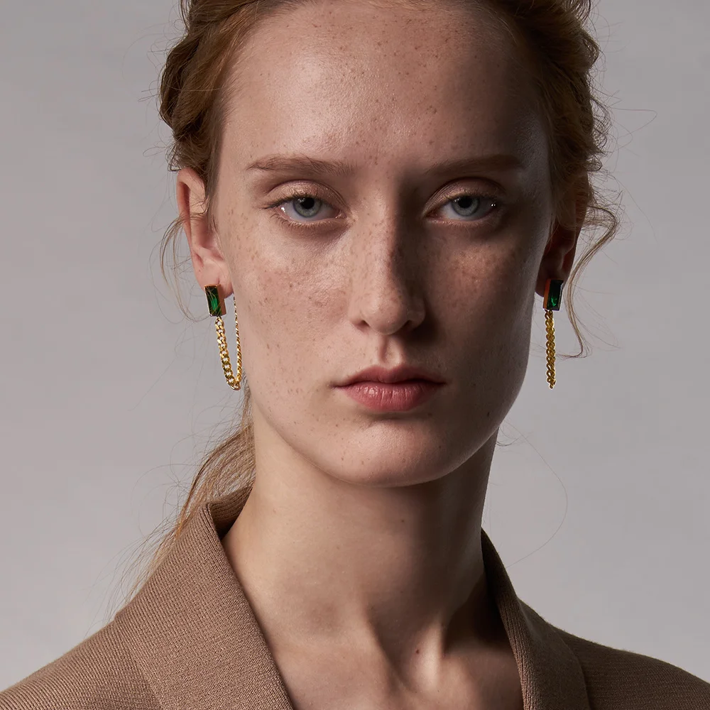 Серьги-подвески ENFASHION с Зелеными камнями женские висячие серьги из нержавеющей