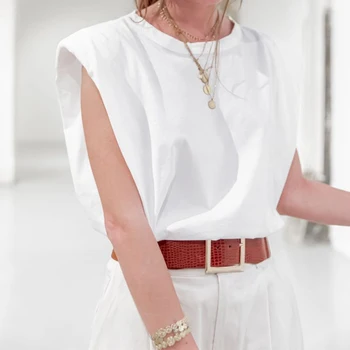 

VICABO Women T-shirt Shoulder pad Summer Fashion T Shirt Sleeveless Ladies Top Casual Women's t Shirt Femme Cool Top#w