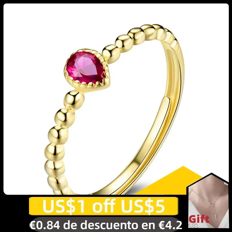 BAMOER Luxury 925 Sterling Silver Ruby Ring Rose Red Water Drop Gems Adjustable Gold Retro Fashion Jewelry Wedding SCR745 | Украшения и