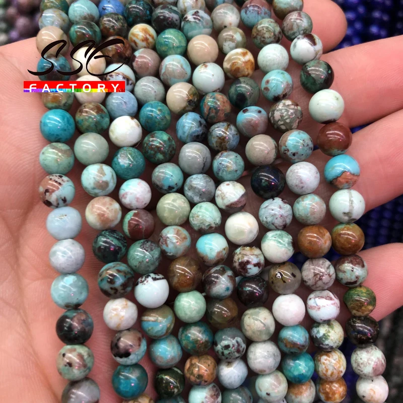 Top Natural Chinese Turquoises Stone Beads Round Loose Beads For Jewelry Making DIY Charm Bracelet Handmade 6 8 10MM 15