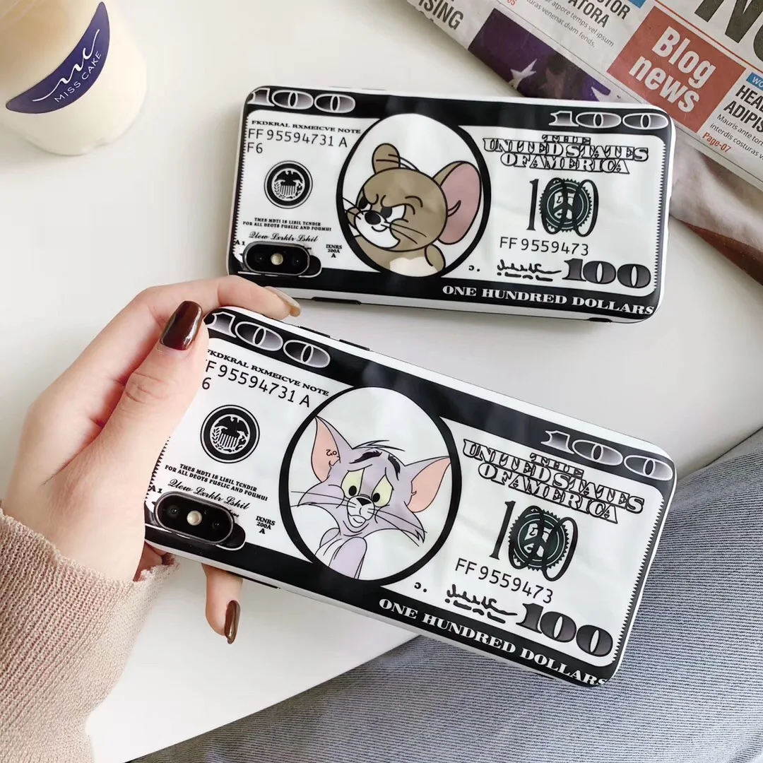 Spoof cartoon banknotes Tom Jerry anti-drop phone case for iPhone XR XS MAX X 8 7 6SPlus back cover soft silicone IMD Capa |
