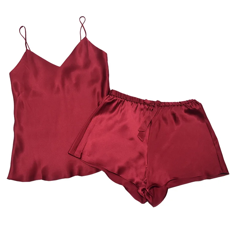 100% Mulberry  Silk silk pamas  Suit Set for women  ladies summer   shorts two-piece sexy cool home service_voghion.com