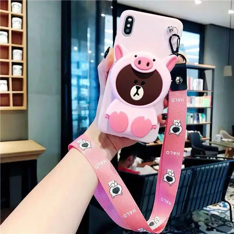 Cute 3D Bears Minnie Cartoon Zipper Wallet silicone Phone case for iphone X XR XS 11 pro MAX 7 8 6S plus for samsung S9 S10 Note - Цвет: 7