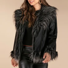 Новинка, модные женские осенние зимние черные Куртки из искусственной кожи, базовое пальто на молнии с меховым воротником, уличная байкерская куртка XXL