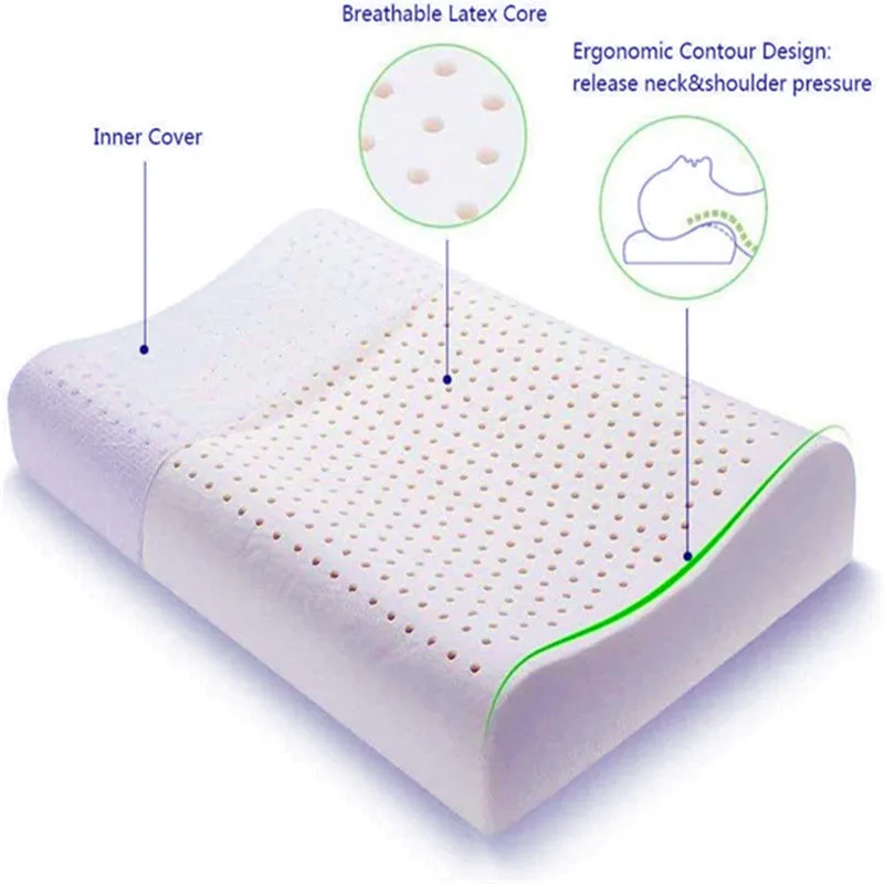 Thailand Pure Natural Latex Pillow Cervical Pillow Protect Memory Foam Pillow For Sleeping Orthopedic Pillow Slow Rebound60x40 4