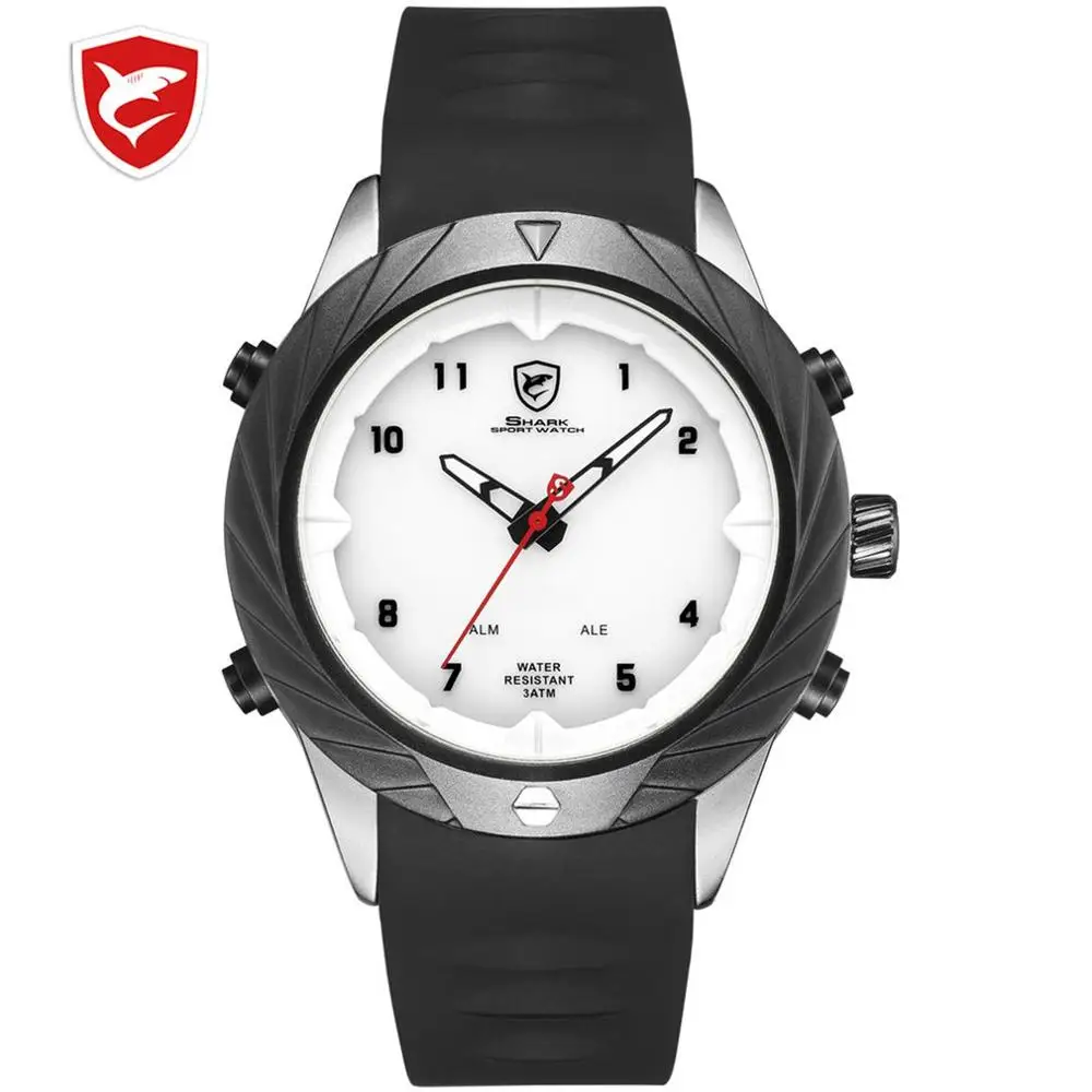 

Shark Sport Watch 3ATM Water Resistant Alarm LED Digital Display Wristwatch Black Silicon Brand Relogio Masculino Clock / SH578