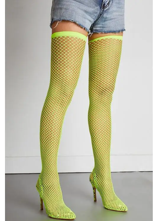 neon yellow thigh high boots