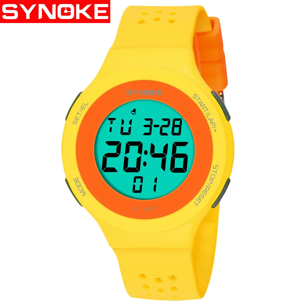 Yellow SYNOKE, цифровые часы, мужские модные водонепроницаемые спортивные светодиодный часы, мужские наручные часы, мужские электронные часы для фитнеса, мужские цифровые часы - Цвет: Yellow