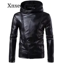 PU искусственная кожа куртка мужская байкерская куртка кожаная куртка мужская мотоциклетная куртка кожаный капюшон черный M-4XL