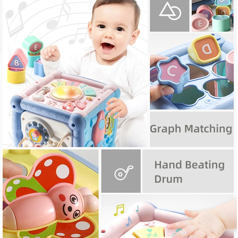 Многофункциональные Музыкальные Игрушки для малышей, музыкальная коробка, электронные игрушки, часы, геометрические блоки, сортировка, развивающие игрушки