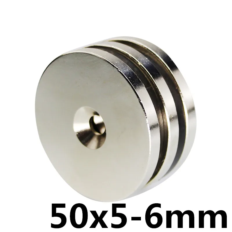 

50/100/150pcs 50x5 Hole 6mm Super Strong Ring Loop Countersunk Magnet Rare Earth Neo Neodymium Magnets Cylinder 50*5-6mm