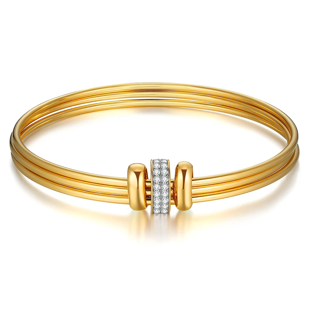 

CASABIJOUX 3-Loops Bangle Gold Color Nonadjustable Bracelets For Women Loose Bangle Daily Officer Elegant Fashion Jewelry
