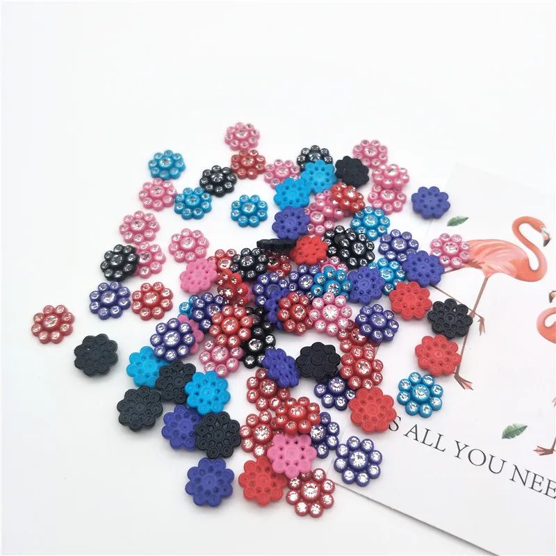 

100pcs 1cm Mix Colors flower with diamond FlatBack bead Cabochon DIY hair clip Accessories and Phone Craft Decoration