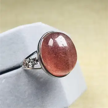 

Top Natural Strawberry Quartz Ring Jewelry For Woman Man Gift Ice Red Crystal Silver 18x15mm Beads Stone Adjustable Ring AAAAA