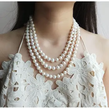 

LiiJi Unique 8-9mm Women White Pearl Necklace Approx 154cm Long Elegant Necklace Fashion Jewelry For Party Wedding Nice Gift