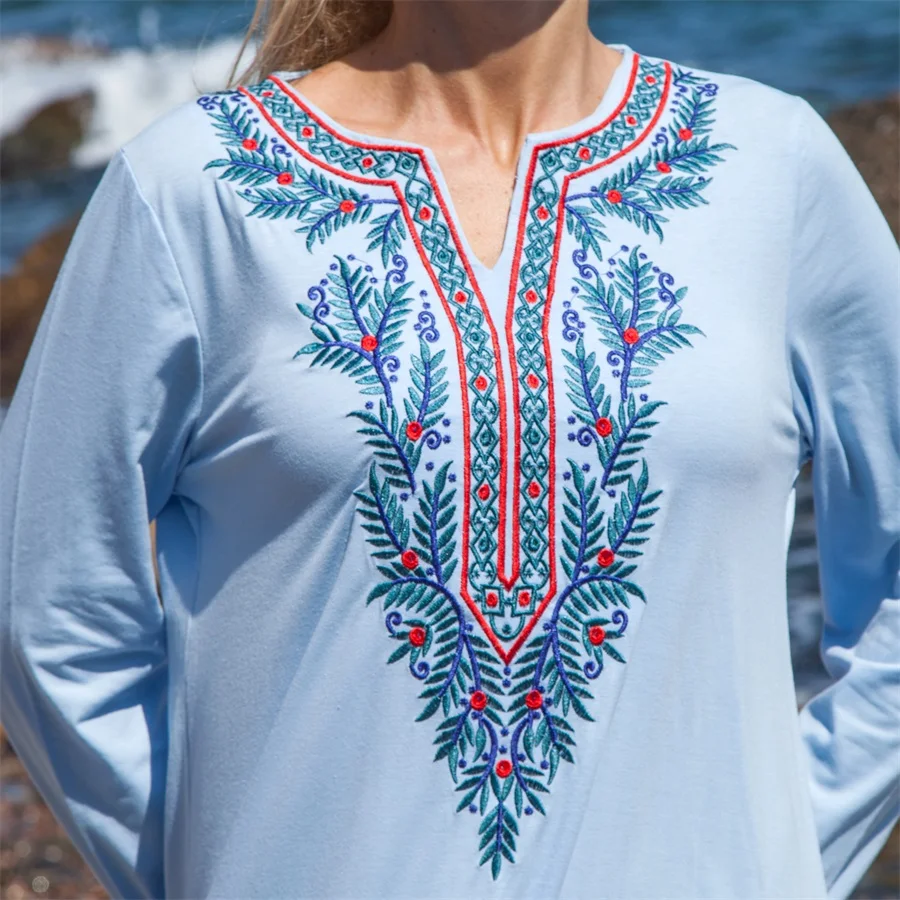 Siskakia Vintage Ethnic Chic Embroidery Dress Brief Elegant O Neck Long Sleeve Maxi Dresses Light Blue Muslim Ramadan Clothes (11)