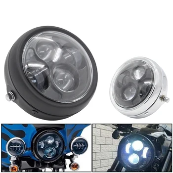 

Motorcycle Headlight,Universal Motorcycle Retro Shell White Lens LED Headlamp Front Headlight(Silver)