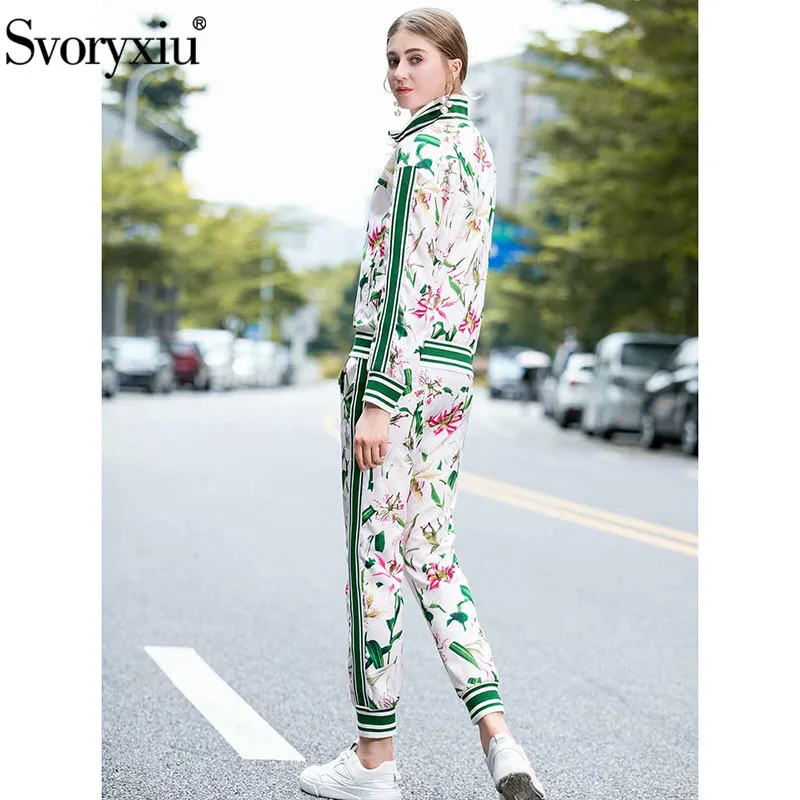 Svoryxiu lily с цветочным принтом осень зима подиумная Мода комплект из двух предметов Женские повседневные свободные брюки Twinset женский