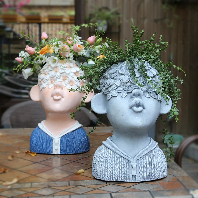 

Nordic Pastorale Cute Figure Boys Flower Pot Room Study Hallway Home Cement Art Pot Plant Pot Outdoor Garden Decorations R2868